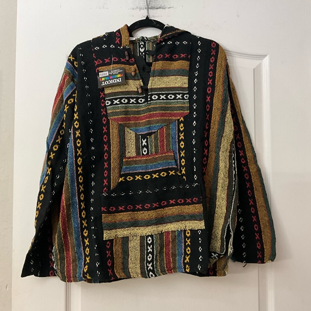 NWT Indicot premium 100% wool Baja Hoodie with Multicolor Stripes Sz L - Picture 2 of 4